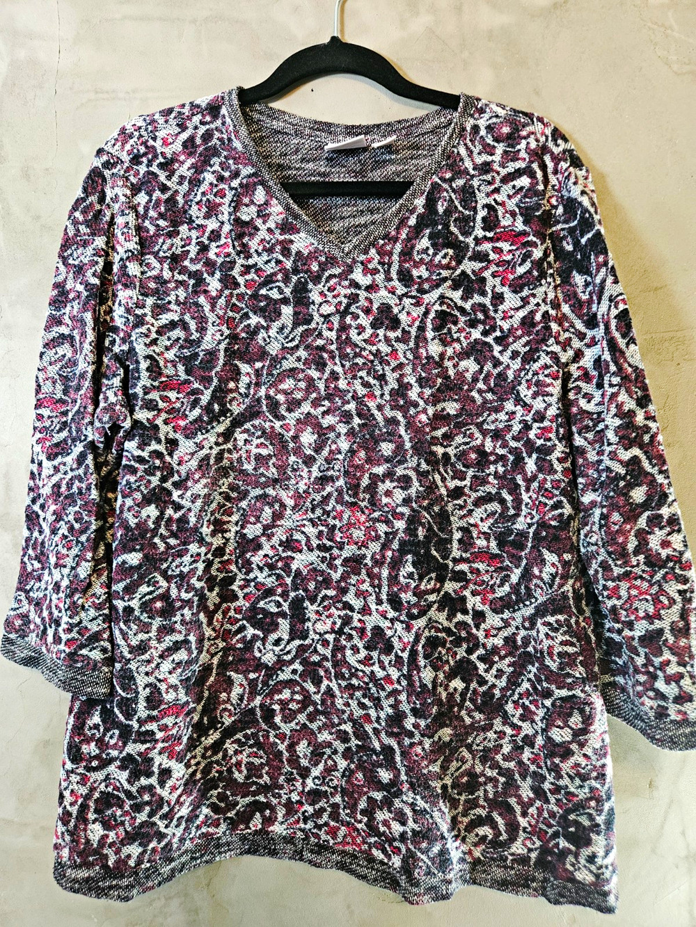 Chico's Weekends Womens Knit V-Neck Pullover Sweater Paisley Multicolor 3
